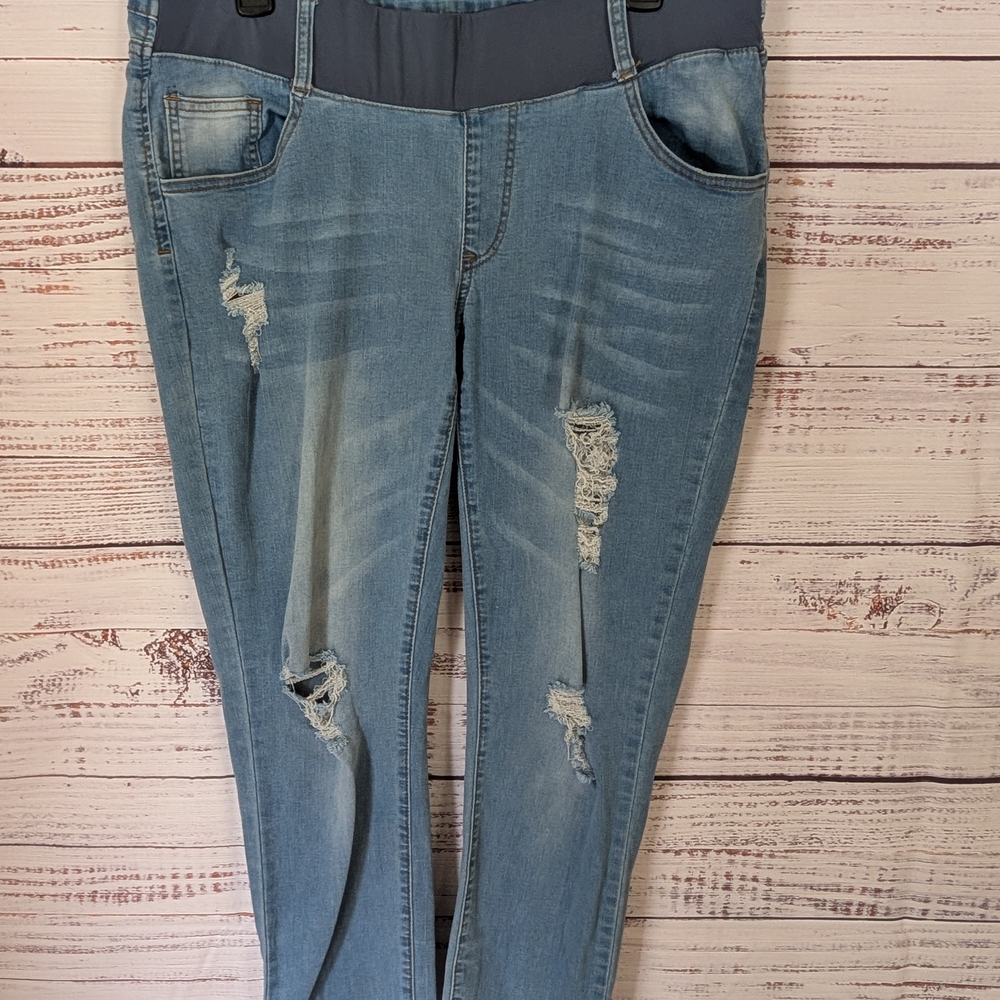 Women's Maternity Blue Distressed Jeans